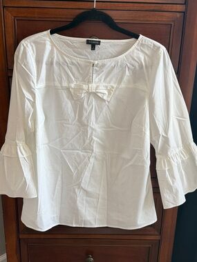 Talbots White Bow-Front Ruffled-Sleeve Blouse